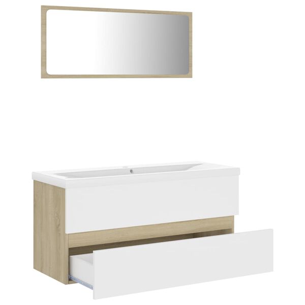 vidaXL Set Mobili da Bagno Bianco e Rovere Sonoma in Legno Multistrato