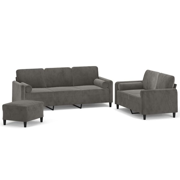 vidaXL Set di Divani 3 pz con Cuscini Decorativi Grigio Scuro Velluto