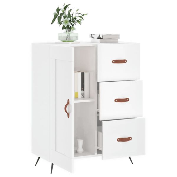vidaXL Credenza 69,5x34x90 cm in Legno Multistrato Bianco Lucido