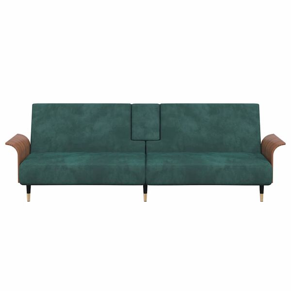 vidaXL Divano Letto con Portabicchieri in Velluto Verde Scuro