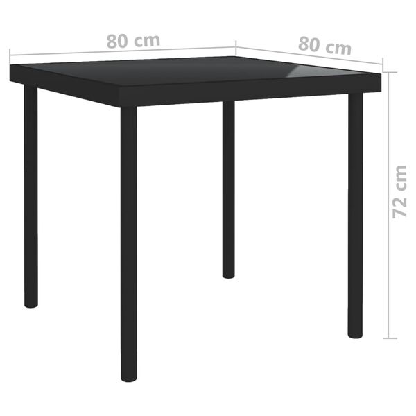 vidaXL Tavolo da Pranzo per Esterni Nero 80x80x72 cm Vetro e Acciaio