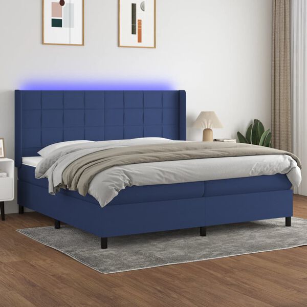 vidaXL Letto a Molle Materasso e LED Blu 200x200cm in Tessuto
