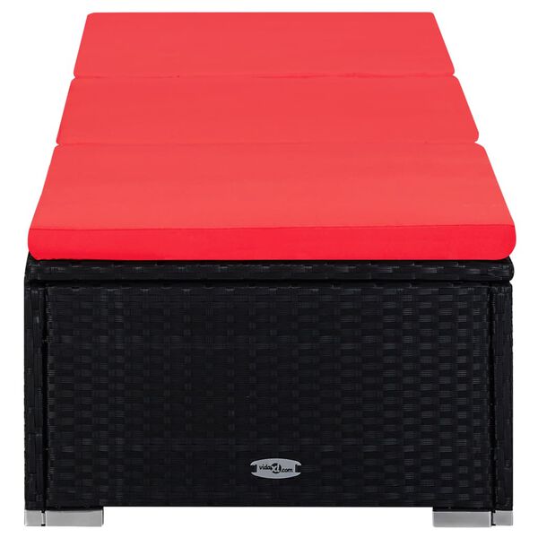 vidaXL Lettini Prendisole con Tavolino 3 pz in Polyrattan Nero