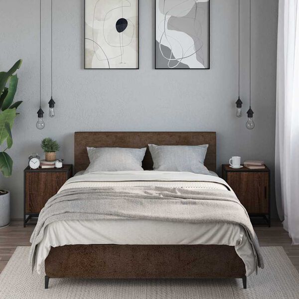 vidaXL Comodini Rovere Marrone 2 pz Legno Multistrato e Metallo