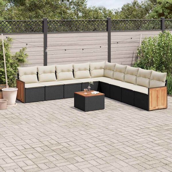 vidaXL Set Divani da Giardino 10pz con Cuscini in Polyrattan Nero