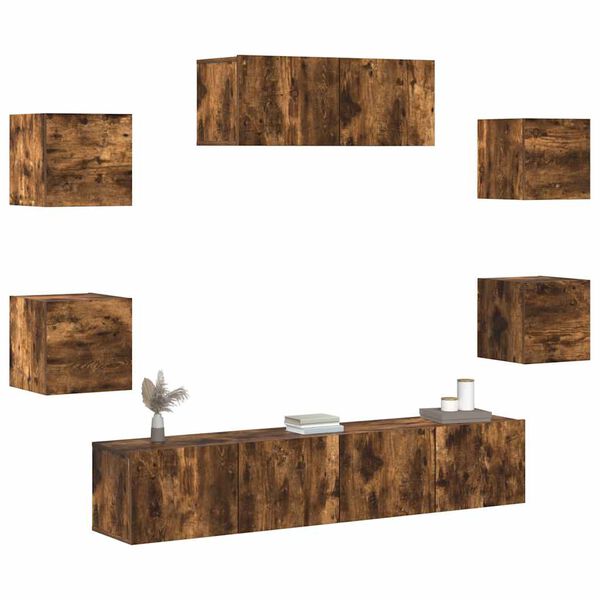 vidaXL Set di Mobili Porta TV 7 pz Rovere Fumo in Legno Multistrato