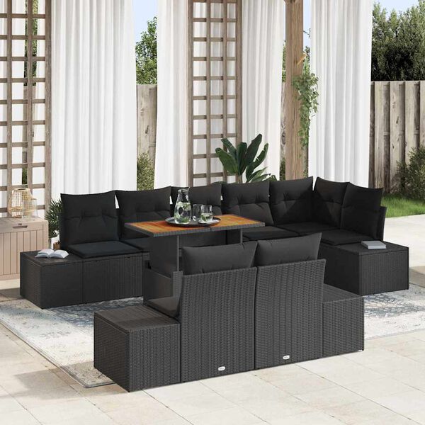 vidaXL Set da Pranzo per Giardino con cuscino 9 pcs Nero e Marrone