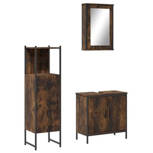 vidaXL Set Mobili da Bagno 3 pz Rovere Fumo in Legno Multistrato