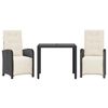vidaXL Set da Bistr&ograve; 3 pz con Cuscini Nero in Polyrattan