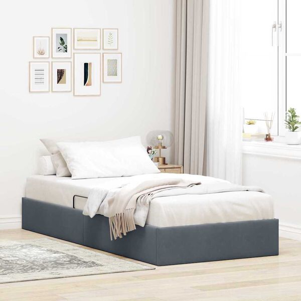 vidaXL Letto con Contenitore Grigio scuro 90 x 190 cm Velluto