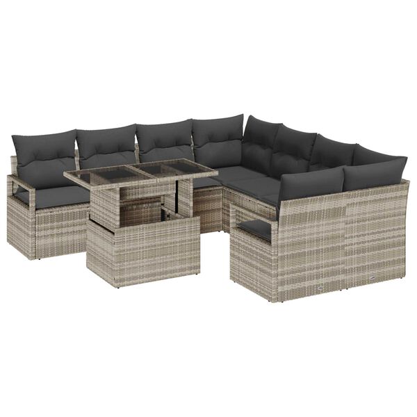 vidaXL Set Divano da Giardino 9 pcs Grigio chiaro Poly Rattan