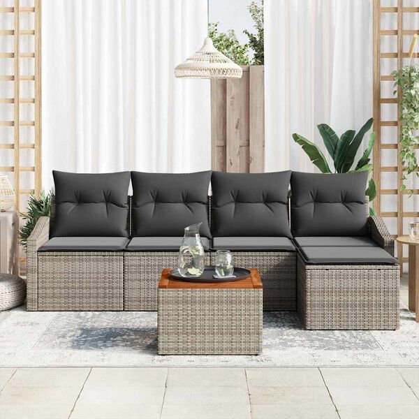 vidaXL Set Divano da Giardino con cuscino 6 pcs Grigio polyrattan