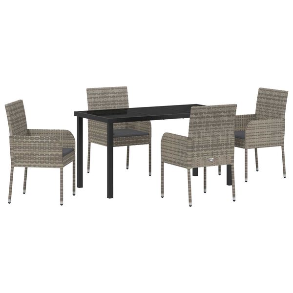 vidaXL Set da Pranzo per Giardino con cuscino 5 pcs Grigio polyrattan
