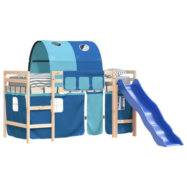 vidaXL Letto a Soppalco con Tunnel Bambini Blu 80x200cm Massello Pino