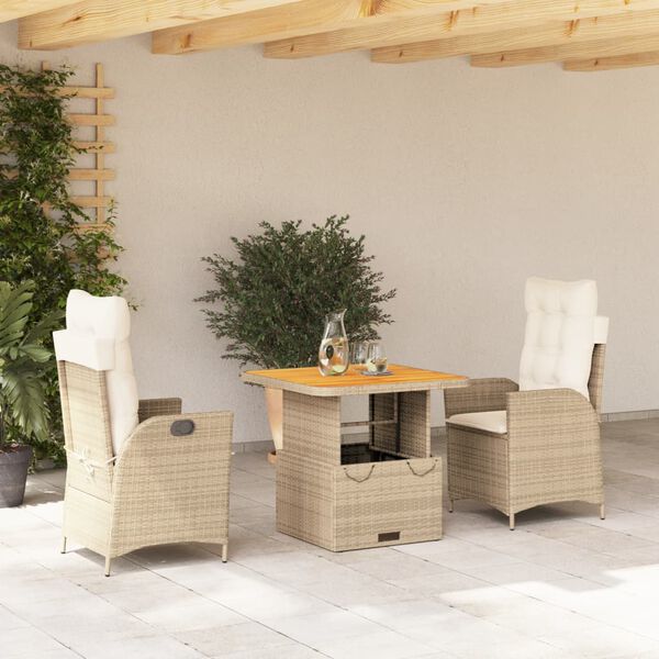 vidaXL Set da Pranzo da Giardino 5 pz con Cuscini Beige in Polyrattan