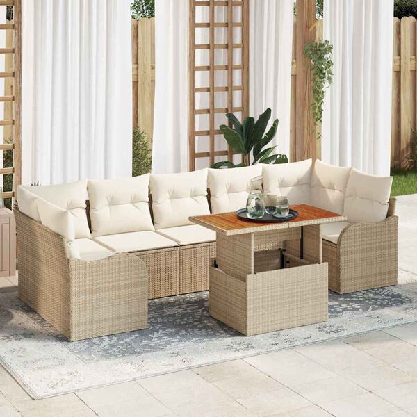 vidaXL Set Divano da Giardino 8 pcs Beige e Crema polyrattan