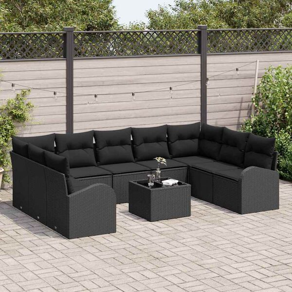vidaXL Set di divani con cuscino 10 pcs Nero Rattan in Polipropilene