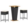 vidaXL Set Bar da Giardino 3 pz con Cuscini in Polyrattan Nero