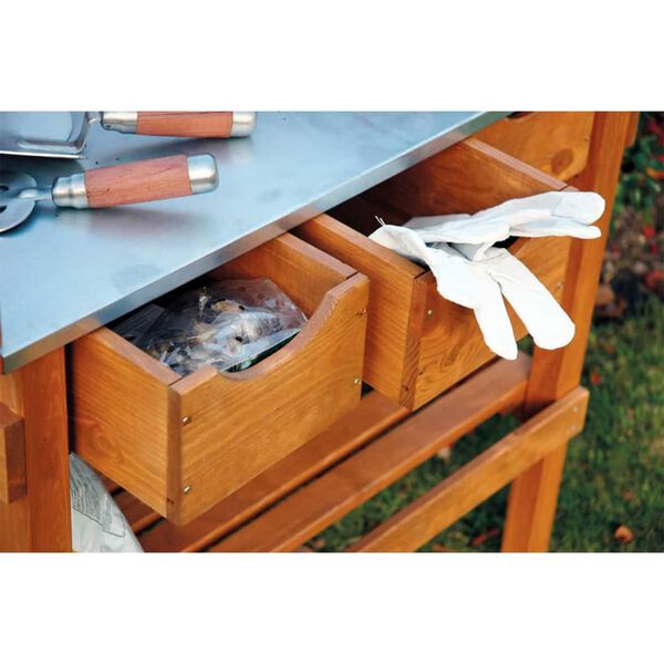 dobar Tavolo da Coltivazione in Legno con 3 Cassetti Marrone