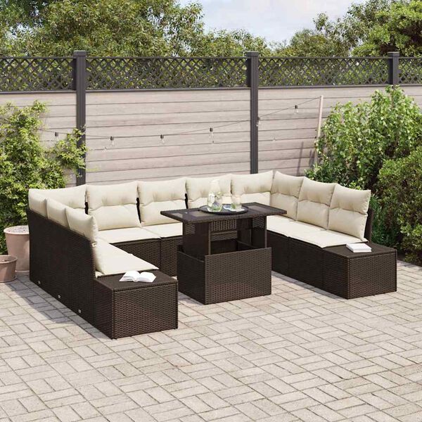 vidaXL Set Divano da Giardino 10 pcs Marrone Poly Rattan