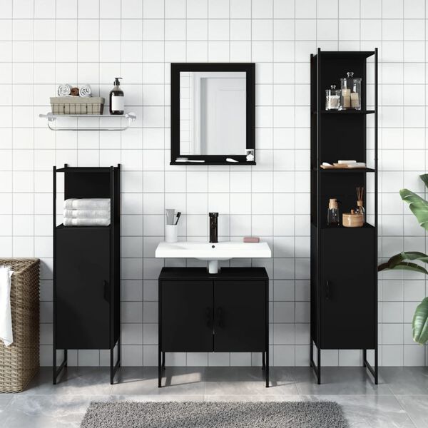 vidaXL Set Mobili da Bagno 4 pz Nero in Legno Multistrato