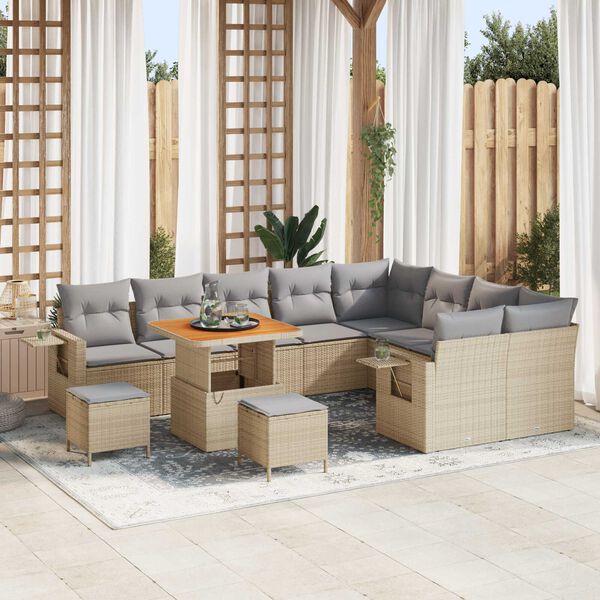 vidaXL Set Divano da Giardino 12 pcs Beige polyrattan
