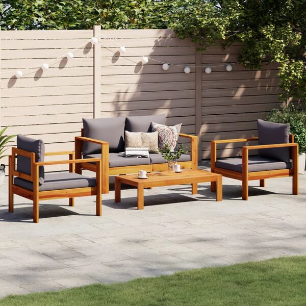 vidaXL Set Divani da Giardino 4pz con Cuscini Legno Massello di Acacia