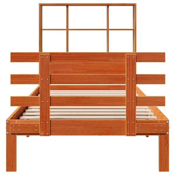 vidaXL Letto Libreria senza Materasso Marrone Cera 100x200 cm in Pino