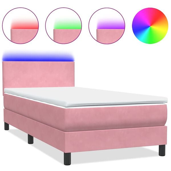 vidaXL Letto a Molle con Materasso e LED Rosa 90x210 cm Velluto