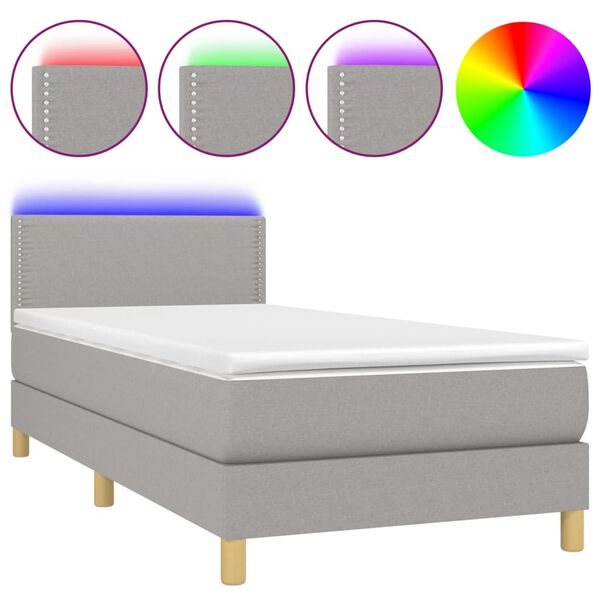 vidaXL Letto a Molle Materasso e LED Grigio Chiaro 80x200 cm Tessuto