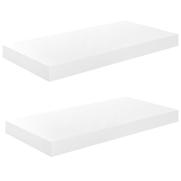 vidaXL Scaffali a Parete 2 pz Bianco Lucido 50x23x3,8 cm in MDF