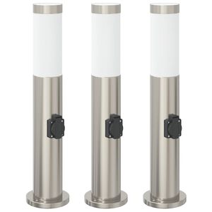 vidaXL Lampioni a palo con presa elettrica 3 pz 50 cm Acciaio Inox IP44