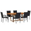 vidaXL Set Mobili da Pranzo per Giardino 7 pz in Polyrattan Nero