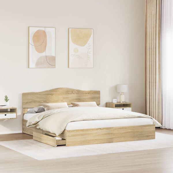 vidaXL Letto con Contenitore con testiera Rovere Sonoma 180 x 200 cm