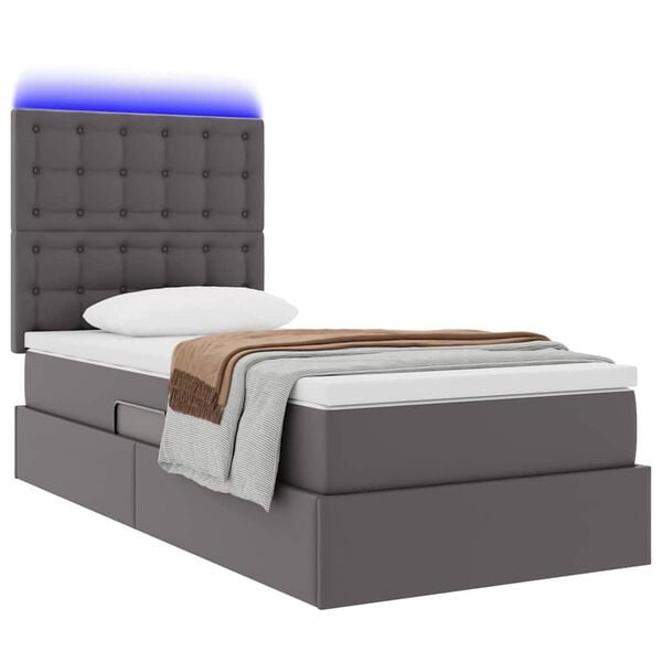 vidaXL Letto con contenitore e LED Grigio 90 x 190 cm Pelle Sintetica
