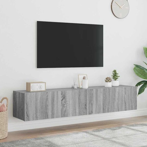 vidaXL Mobili TV a Parete con Luci LED 2pz Grigio Sonoma 80x35x31 cm