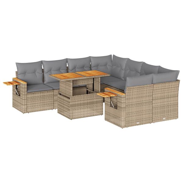 vidaXL Set Divano da Giardino 9 pz con Cuscini Beige Polyrattan Acacia