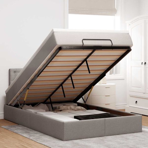 vidaXL Struttura Letto Pouf con Materasso Tortora 120x190 cm Tessuto