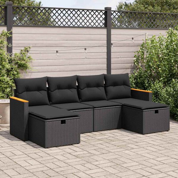 vidaXL Set Divano da Giardino 6 pz con Cuscini Nero in Polyrattan