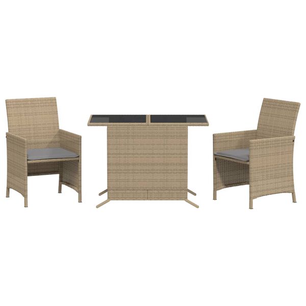 vidaXL Set da Bistr&ograve; 3 pz con Cuscini Beige Misto in Polyrattan