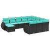 vidaXL Set Divani da Giardino 11 pz con Cuscini Nero in Polyrattan