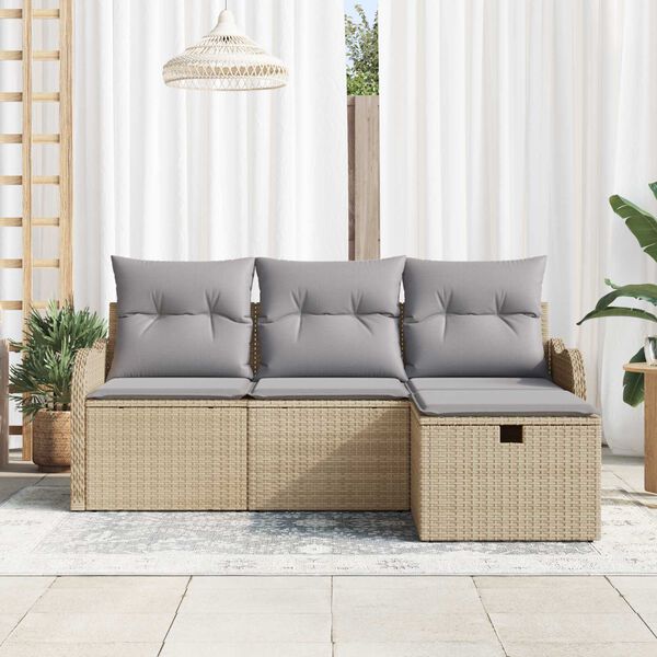 vidaXL Set Divano da Giardino 4 pcs Beige e Grigio Chiaro polyrattan