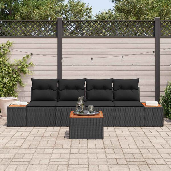 vidaXL Set Divano da Giardino con cuscino 5 pcs Nero Poly Rattan