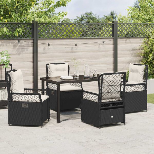 vidaXL Set da Pranzo per Giardino 5 pcs Nero polyrattan