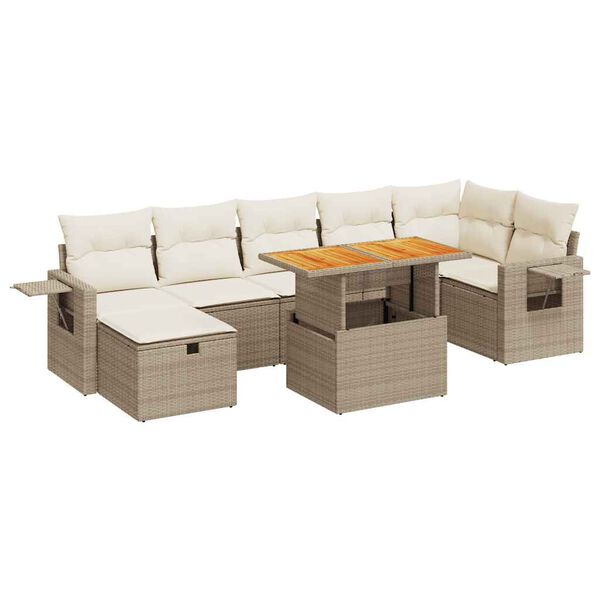 vidaXL Set Divano da Giardino 5 pz con Cuscini Beige Polyrattan Acacia