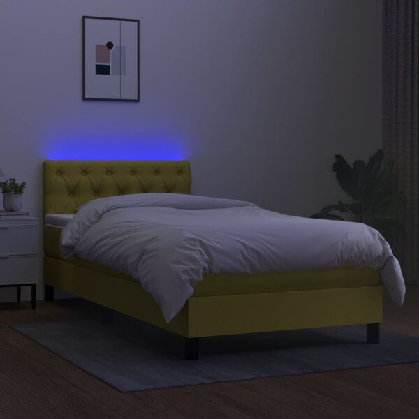 vidaXL Letto a Molle con Materasso e LED Verde 80x200 cm in Tessuto
