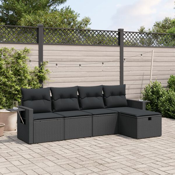 vidaXL Set Divani da Giardino 5 pz con Cuscini in Polyrattan Nero