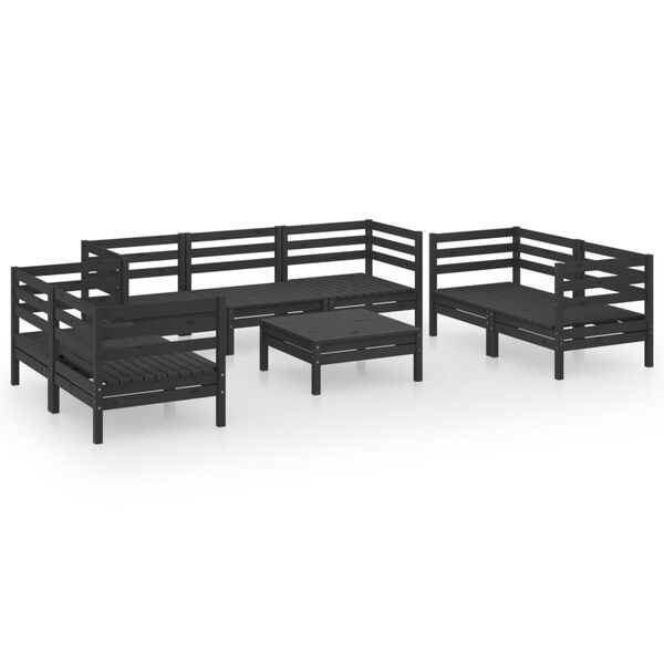 vidaXL Set Divani da Giardino 8 pz Nero in Legno Massello di Pino