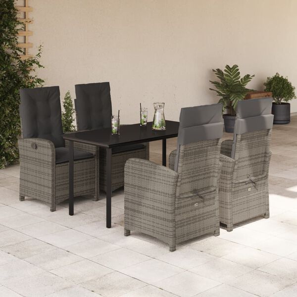 vidaXL Set da Pranzo da Giardino 5 pz con Cuscini in Polyrattan Grigio