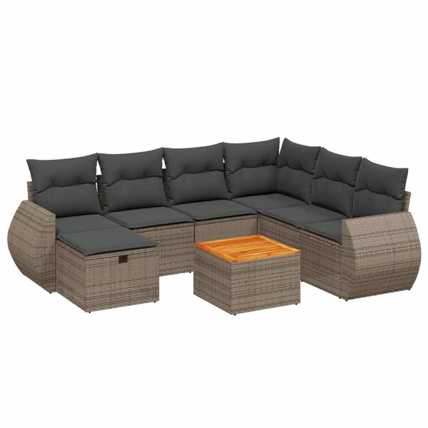 vidaXL Set Divano da Giardino 8 pz con Cuscini Grigio in Polyrattan
